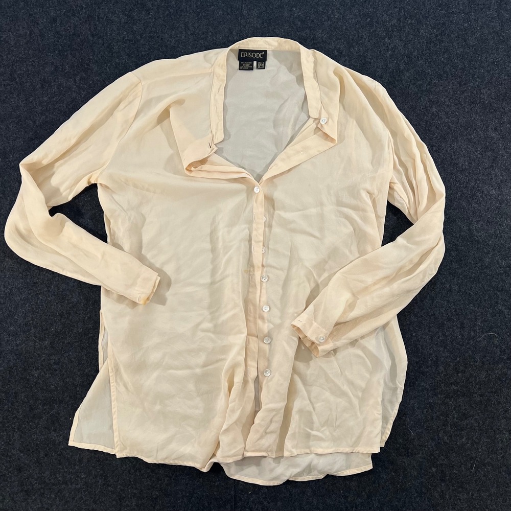 Episode Silk Blouse Womens 4 Cream Sheer Button Up Vintage Minimalist Chic